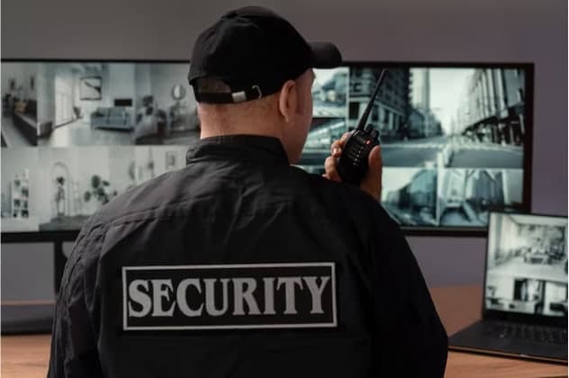 Operador de la central de monitoreo vigilando cámaras de seguridad